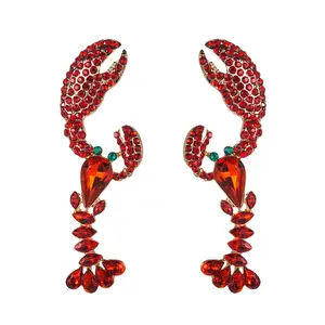 HOVANCI Latest Festival Jewelry Cute Full Red Crystal Rhinestone Lobster Dangle Earrings For Christmas Party
