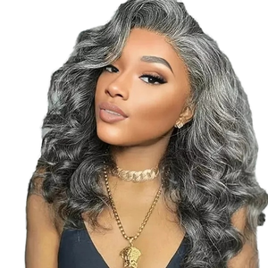 Stylish Salt Pepper Gray Remy Brazilian Lace Front Wig | Salon-Dyed for Lace Transparent Glueless <strong>Cap</strong> 13x4/13x6 Body <strong>Wave</strong> for - Product Image 1