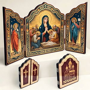 Icône religieuse orthodoxe en bois, <span class=keywords><strong>triptyque</strong></span>, Vierge Marie, scène de la Nativité, icône pliable artisanale, plaque décorative pour église, décoration de bureau - Product Image 1