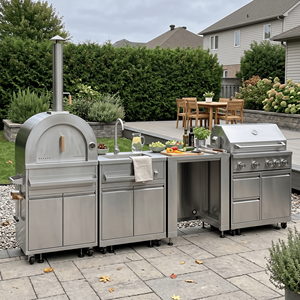 Conjunto de Armários de Cozinha Externa Modular Premium em Aço Inoxidável com Pia e Refrigerador para Refeições ao Ar Livre Estilo Americano - Product Image 1