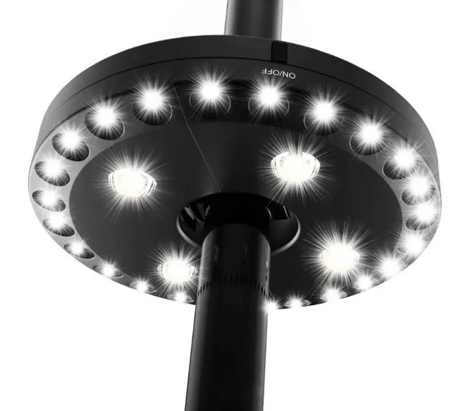 Battery Operated Patio Không Dây Umbrella Ánh Sáng 3 Cấp Độ Mờ 24 LED Trắng Tinh Khiết Cắm Trại Lều Parasol Ngoài Trời Cực Chiếu Sáng