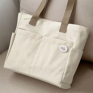 Custom <b>Print</b> Logo <b>Large</b> Capacity Casual Reusable Canvas Shoulder Bag Cotton Tote Shopping Beach Bag With Pocket - Product Image 4