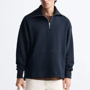 Mens Cotton Quater Zip Pullover 1/4 Zipper Plain Fleece 400Gsm Heavyweight Custom Blank Quarter Zip Sweatshirts