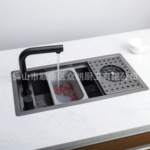 Fregadero de Cocina Moderno de Acero Inoxidable 304, Color Gris Negro Nano, Fregadero Empotrado de un Solo Tazón - Product Image 4