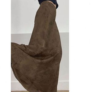 Gonne da donna con stampa floreale Vintage stile Preppy a vita bassa <span class=keywords><strong>estetica</strong></span> gonna lunga marrone per donna - Product Image 1