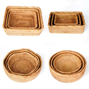 Handmade Rattan Woven Fruit <b>Basket</b> Retro Storage <b>Basket</b> Living Room Home Coffee Table Dried Fruit Plate Round - Product Image 1