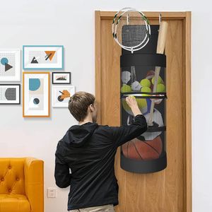 Bolsa de almacenamiento para equipo deportivo, bolsa organizadora de malla negra para baloncesto, raquetas de tenis, uso en garaje montado en la pared - Product Image 1