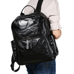 Genuine Leather <b>Backpack</b> <b>Large</b> Capacity Solid Color Business Travel Men's <b>Backpack</b> Breathable Interior Zipper Pocket - Product Image 2