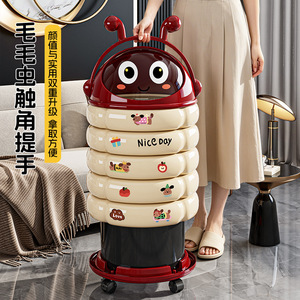 Caterpillar Trash Can With Handle <b>Sliding</b> Lid Double Bin <b>Large</b> Capacity For Bedroom Indoor Use - Product Image 4