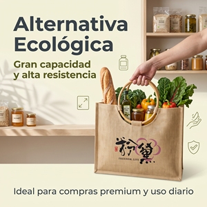 Personalisierbare Ökologische Jute-Tragetasche mit Rundem Bambusgriff, Alternative für Supermarkt und Alltag - Product Image 2