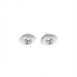 Orecchini a Perno a Forma di Occhio in Argento 925 con Cristallo Rotondo Incastonato, Design Minimalista Unisex per Uso Quotidiano - Product Image 1