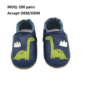 定制卡通动物图案幼儿保暖地板拖鞋男童女童步行鞋真皮0-2岁软底婴儿鞋