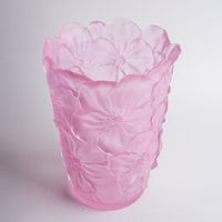 Vase en cristal rose avec motif de pétales de pivoine en relief 3D pour centre de table de mariage, décoration de la maison