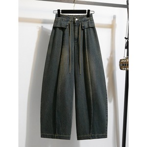 2026 New Spring Wholesale Plus Size Cotton Denim Horseshoe Pants Korean Loose Balloon Trousers High Waist Casual <strong>Jeans</strong> - Product Image 3