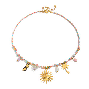 Stainless Steel Sun Charm Necklace With Palm Tree And Sunglasses Pendant For Women Leisure Fashion Jewelry - Product Image 5