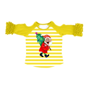 Camiseta de Manga Larga con Volantes y Hombros Descubiertos para Niñas, Camiseta Raglán con Estampado Navideño de Santa Claus - Product Image 5