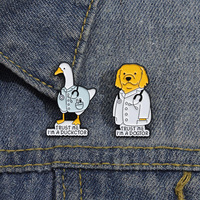 Broches pour cadeaux de mariage pour enfants, épingles en émail créatives, motif dessin animé animal, Docteur Chien, Docteur Canard