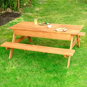 Outdoor Wooden Picnic Table With Storage Compartment