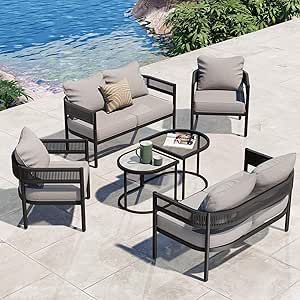 Ensemble de canapés de patio en forme de L, de luxe, écologique, durable, en aluminium, de style postmoderne, résistant aux intempéries - Product Image 6
