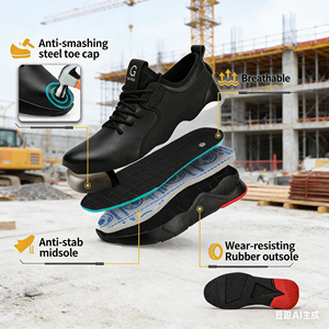 젠쿤 작업화 패션 블랙 미끄럼 방지 방수 가죽 스틸 토 안전화 남성용 중공업 - Product Image 5