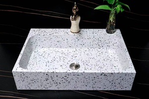 Lavabo <span class=keywords><strong>carré</strong></span> en pierre BOTON STONE, plan de toilette en pierre, lavabo rond blanc, lavabo en terrazzo, lavabo de salle de bain - Product Image 4