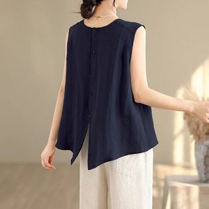 Women's Sleeveless Camisole Top Cotton Linen Blend Breathable Summer Style Pink Blue Coffee Purple White Navy Black Yellow - Product Image 3
