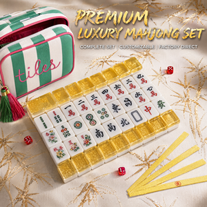 Luxury <b>Foldable</b> Set of 144 Melamine Mahjong Tiles with Golden Glitter English Numerals Includes <b>Game</b> <b>Table</b> Set for 4 Players - Product Image 6