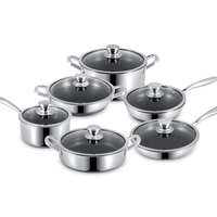 Ensemble de casseroles et poêles de cuisson de qualité supérieure, 12 pièces, en acier inoxydable antiadhésif double face, avec poêle wok à double anse et poêles à frire