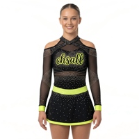 Tenue de cheerleading personnalisée à manches longues avec insert en maille à strass ombré, uniforme de performance United All Star