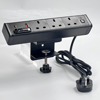 Multiprise de bureau intelligente dissimulée avec ports USB QC 18W, PD 20W et 3 prises UK, noire, à fixation par pince pour maison et bureau