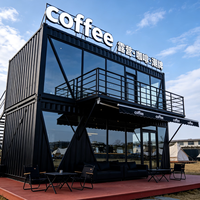 Café commercial modulaire en conteneurs d'acier à deux étages avec terrasse, design extérieur 40 pieds et 20 pieds, style moderne