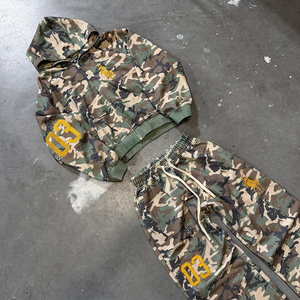 Custom 100% Cotton French Terry Hoodie and Jogger Set Men's <b>Camouflage</b> Digital Printing Embroidery Streetwear Tracksuit For Men - Product Image 1