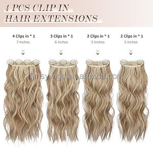 Extensions de <span class=keywords><strong>cheveux</strong></span> à clips 4 pièces longues ondulées épaisses avec mèches Extensions de <span class=keywords><strong>cheveux</strong></span> synthétiques à clips pour femmes - Product Image 4
