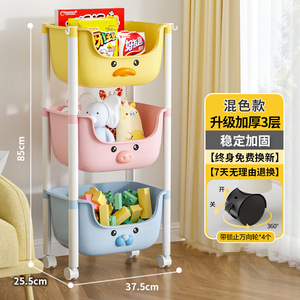 Étagère de rangement pour jouets d'enfants en plastique durable à double niveau, mobile, avec roulettes, pour le rangement dans le salon - Product Image 6