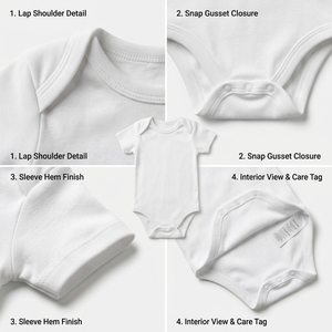 Großhandel 100% Baumwolle Reinweiß Atmungsaktive Weiche Baby-Bodys Kurzarm mit Druckknopfverschluss Säuglings-<span class=keywords><strong>Strampler</strong></span> Einfarbig Weiß - Product Image 3