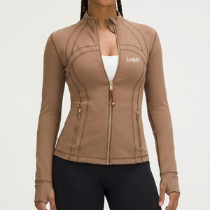 Op maat gemaakte zip-up sportjas voor yoga, workout, training, fitness en gym voor dames, Lulu-stijl met logo. - Product Image 1