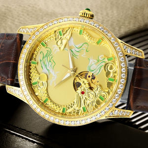 3D Golden Dragon Phoenix Pattern Luxury Natural Jade <b>Watch</b> for <b>Men</b> and Women Automatic Mechanical <b>Watch</b> - Product Image 5