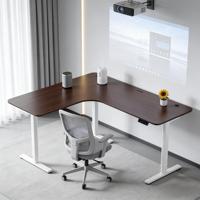 Bureau d'angle moderne PRORIALS à double moteur et 3 pieds réglables, avec élévation réglable en hauteur, design ergonomique et porte-gobelet pour usage professionnel