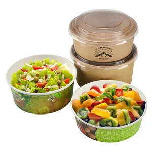 500ml 750ml 1000ml 1300ml Custom Logo Take Away Disposable Black Plain Paper Salad Bowl With PP PET Lid