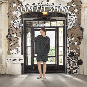 Felpa da <span class=keywords><strong>donna</strong></span> a maniche lunghe di alta qualità stile semplice a righe t-shirt lavorata a maglia Logo frontale <span class=keywords><strong>Online</strong></span> 120 grammi tessuto - Product Image 1