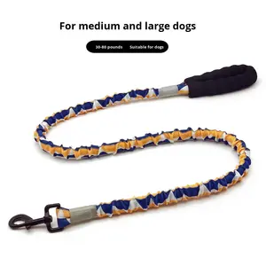 Correa Retráctil Elástica para Perro, a Prueba de Explosiones, Reflectante, Transpirable, Acolchada, de Nailon Resistente, con Botón Sólido, Estilo Simple, Mediana, Dorada - Product Image 4