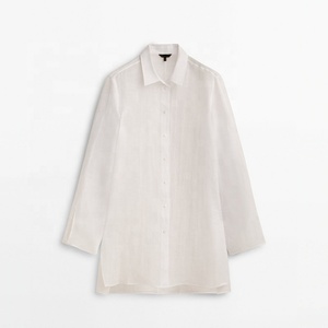 Fashion Single Breasted Long Sleeve Blouse for Ladies Summer Ventilate Woman Lapel <b>Linen</b> Cotton Fabric Slit Shirts - Product Image 3