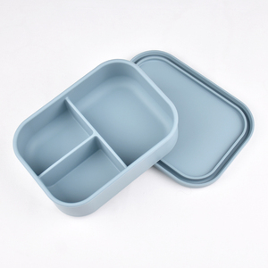 Custom Logo Collapsible Rectangle 3-Compartment Leakproof BPA Free Lunchbox Lid Freezer Oven Safe Food Grade Silicone Bento Box - Product Image 1
