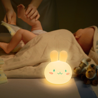 Veilleuse Lapin en Silicone pour Étudiants avec Contrôle Tactile, Lampe d'Ambiance LED USB pour Chevet de Chambre