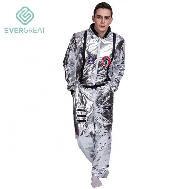 Wholesale 2019 fancy dress spaceman cosplay sliver astronaut costumes for adult men new Halloween costume