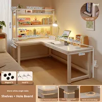 Bureau d'angle en forme de L avec étagère intégrée Bureau d'étude/d'ordinateur en bois réglable pour la chambre à coucher et la maison