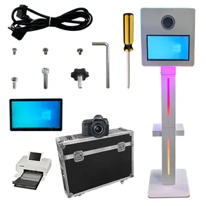 New 15.6inch DSLR Camera Professional Touch Screen Photo Booth Shell Wood Mirror Software Aluminum Steel With Flash Ringlight