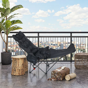 เก้าอี้ดวงจันทร์โลหะพับได้ตั้งได้สามตำแหน่งแบบทันสมัยสำหรับกลางแจ้งผ้าออกซ์ฟอร์ดที่วางขาสามารถปรับได้ทนทานสำหรับการตั้งแคมป์ชายหาด - Product Image 2
