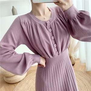 2024 primavera Otoño Invierno nueva llegada cuello redondo Slim Fit moda mujer suéter de punto suelto vestido - Product Image 3