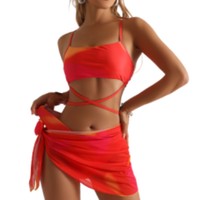 2024 Europese En Amerikaanse Grensoverschrijdende Sexy Driedelige Bikiniset Van Aliexpress Tie-Dye Veterbroek Aan De Onderkant